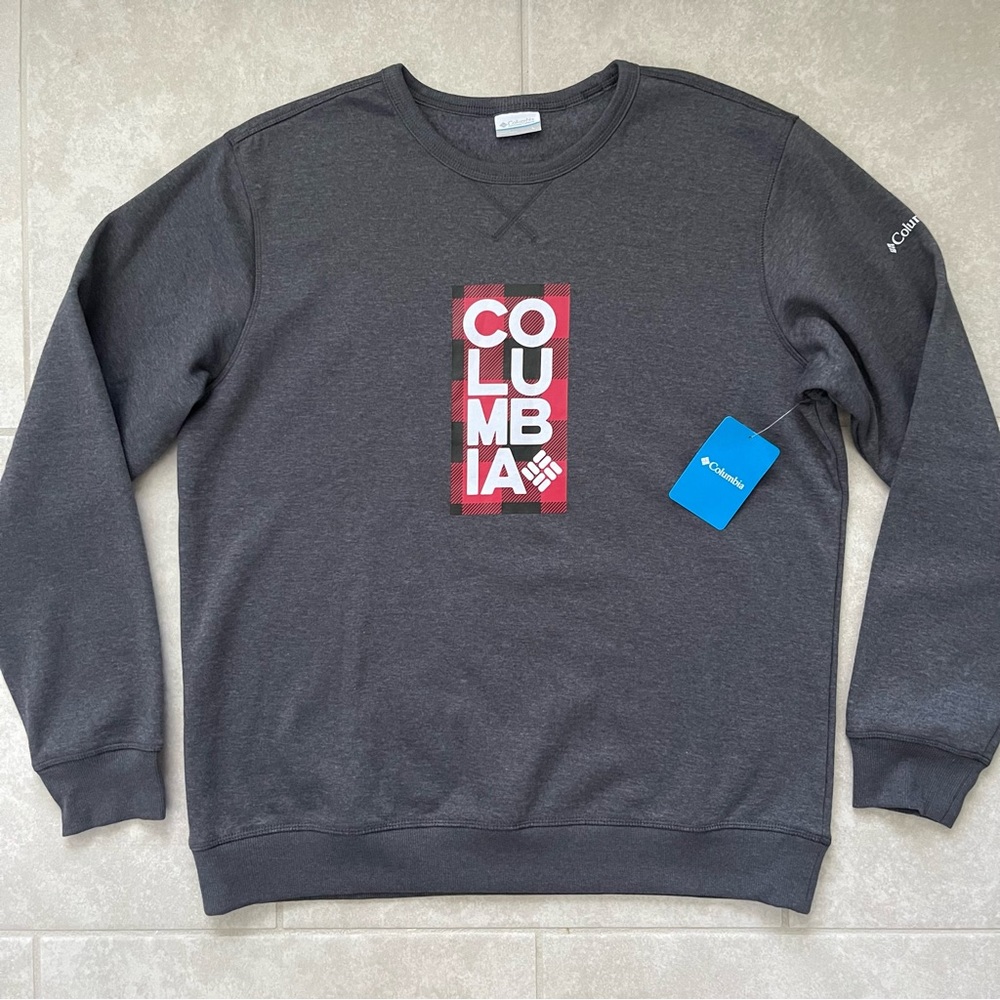 COLUMBIA Men's Size LARGE or XXL Stack Logo Fleece Crew Sweatshirt NEW